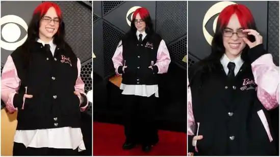 Grammy Awards 2024: Billie Eilish rocks chic Barbie logo bomber jacket and trendy baggy pants, redefines red carpet glam