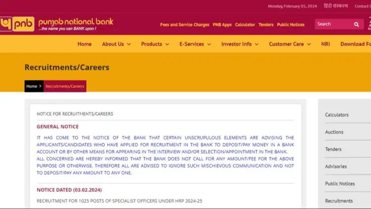 PNB SO notification 2024: Apply for 1025 posts from February 7