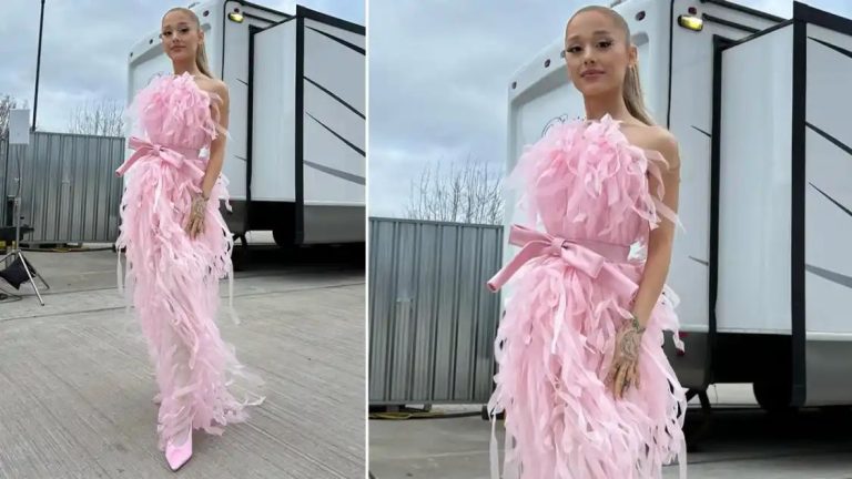 Ariana Grande’s Gorgeous Floor-Length Pink Fringe Gown Steals the Spotlight, See Pics