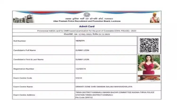 Sunny Leone’s Photo in Admit Card Amplifies Questions About UP Police Exam Process