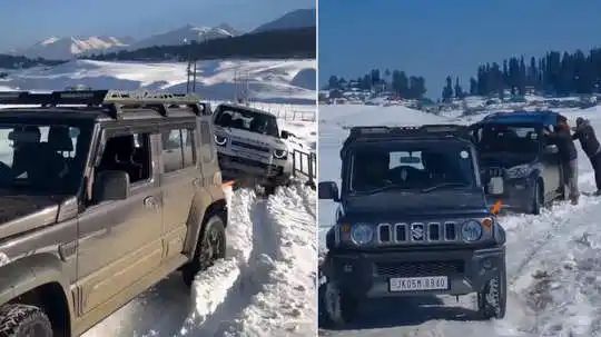 Maruti Suzuki Jimny Pulls Out Rs 92 Lakh Defender, Mahindra Scorpio Out Of Snow