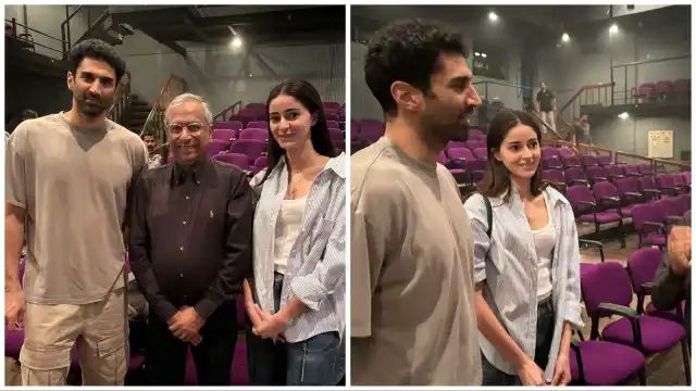 Ananya Panday and Aditya Roy Kapur pose with fans at film premiere in Mumbai. See photos