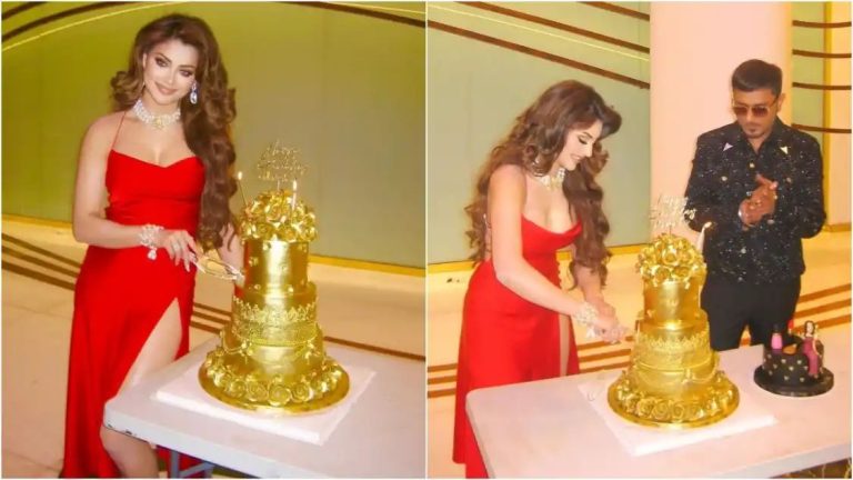 Pics: Urvashi Rautela cuts 24-carat gold cake with Honey Singh on 30th birthday