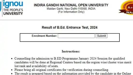 IGNOU B.Ed entrance exam 2024: Results out on official website, check direct link and counselling details here