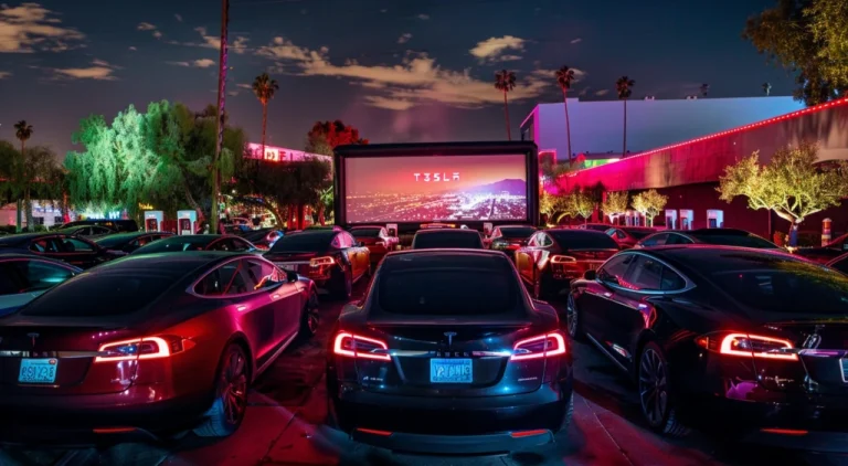 Tesla’s LA Supercharger Installs First Movie Screen For Drive-In: Will Doge Payments Be Accepted?