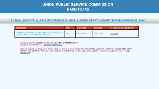 UPSC releases e-admit card for CISF AC(EXE) LDCE 2024, find steps to download and direct link here