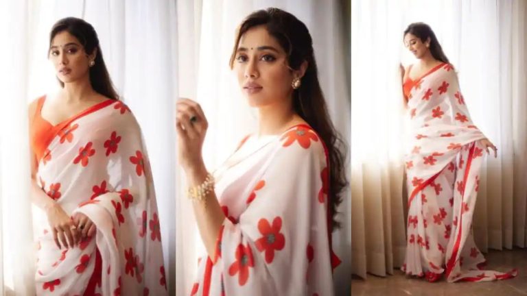 Gorgeous Janhvi Kapoor exudes retro vibes in a white floral saree – see pics