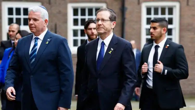 Israeli President Isaac Herzog attends opening of Holocaust museum in Amsterdam amid pro-Palestinian protests