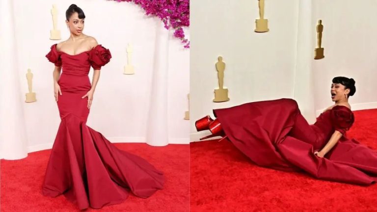 Liza Koshy Falls On Oscars 2024 Red Carpet, Compares It To Jennifer Lawrence’s Viral Moment In 2013