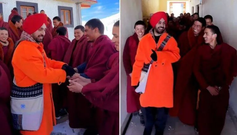 (Photos and Video) Diljit Dosanjh enjoys time with monks at monastery in Himachal Pradesh’s Kinnaur