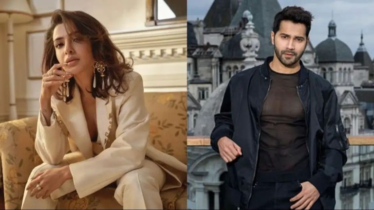 Samantha proves she’s the boss lady in ivory suit. Varun Dhawan reacts