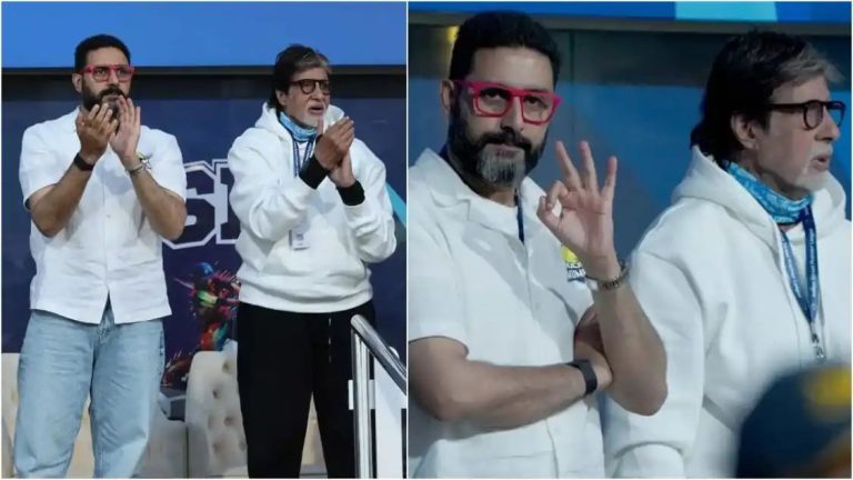 Big B, Abhishek Bachchan celebrate as their team Majhi Mumbai qualifies for finals