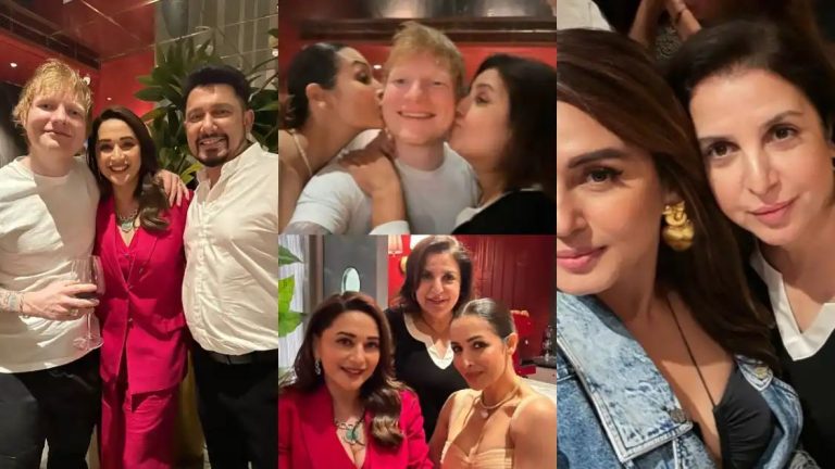 Inside PICS: Malaika Arora Kisses Ed Sheeran At Farah Khan’s Bash; Farhan Akhtar, Madhuri Dixit Attend