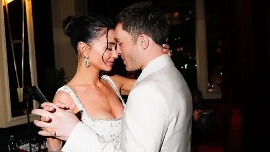 Amy Jackson holds her son’s hand as she and Ed Westwick host engagement dinner party in London. See pics