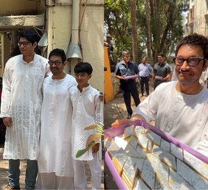 ‘Eid Mubarak’: Aamir poses with sons Junaid and Azad at home; distributes sweets to paps