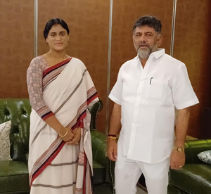 Andhra Pradesh Congress chief Y. S. Sharmila Reddy meets K’taka Deputy CM Shivakumar in Bengaluru