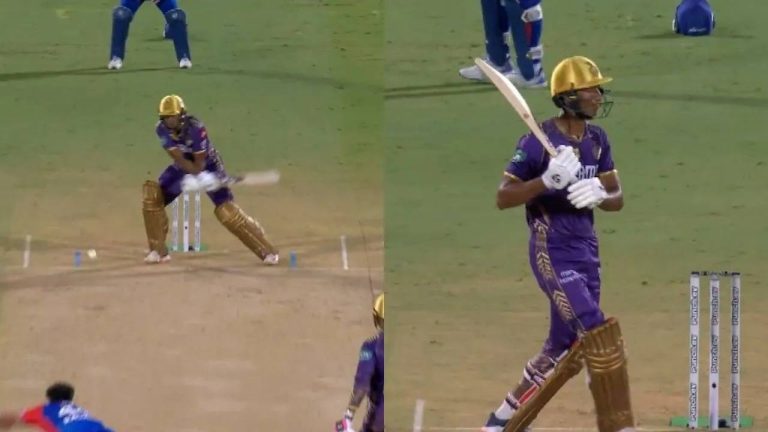 IPL 2024: Angkrish Raghuvanshi’s Audacious Reverse Swat Six Leaves DC Bowler Rasikh Salam Stunned – Watch Video