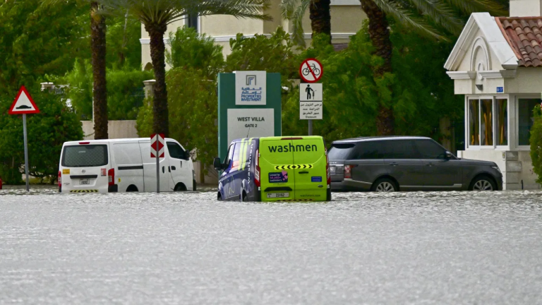 Flood-like situation after storm and heavy rain in Dubai, roads till airport submerged.