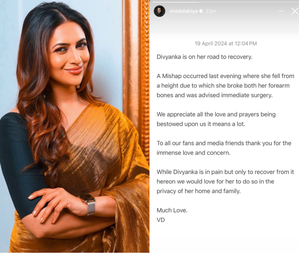 Divyanka suffers forearm fracture in accident; hubby asks for privacy, says ‘she is on road to recovery’