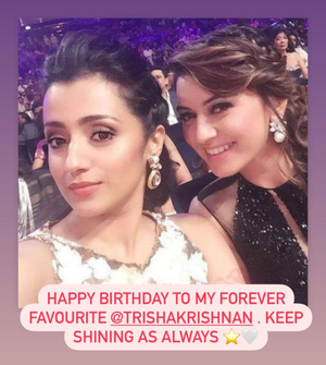 Hansika wishes ‘forever favourite’ Trisha Krishnan on 41st b’day: ‘Keep shining’