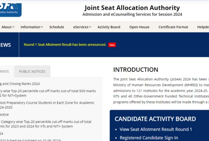 JoSAA Counselling 2024: Round 2 Seat Allotment Result Today At josaa.nic.in; Direct Link