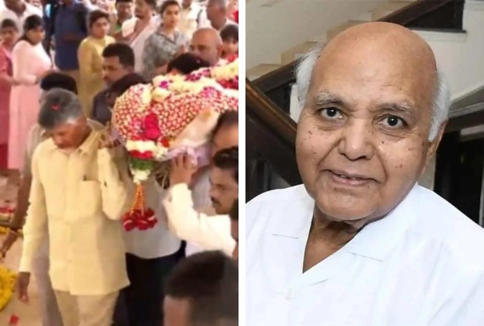 TDP Chief N Chandrababu Naidu Lifts Mortal Remains of Ramoji Rao at His Funeral – WATCH