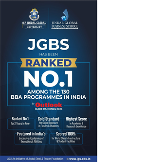 BBA (Hons) Programme of Jindal Global Business School ranked India's First & Best: Outlook-ICARE Rankings