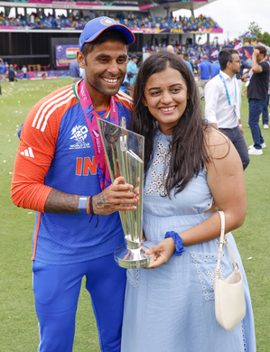 Suryakumar visits Marigudi temple with wife Devisha after T20 World Cup triumph