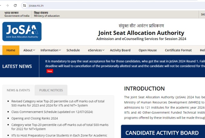 JoSAA Counselling 2024: Round 5 Seat Allotment Result Soon at josaa.nic.in