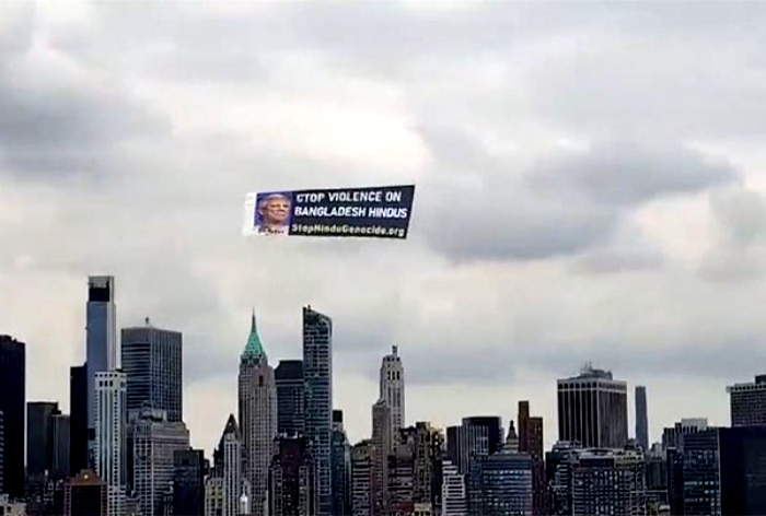 Airline banner over New York City’s Hudson River calls to end genocide of Hindus in Bangladesh